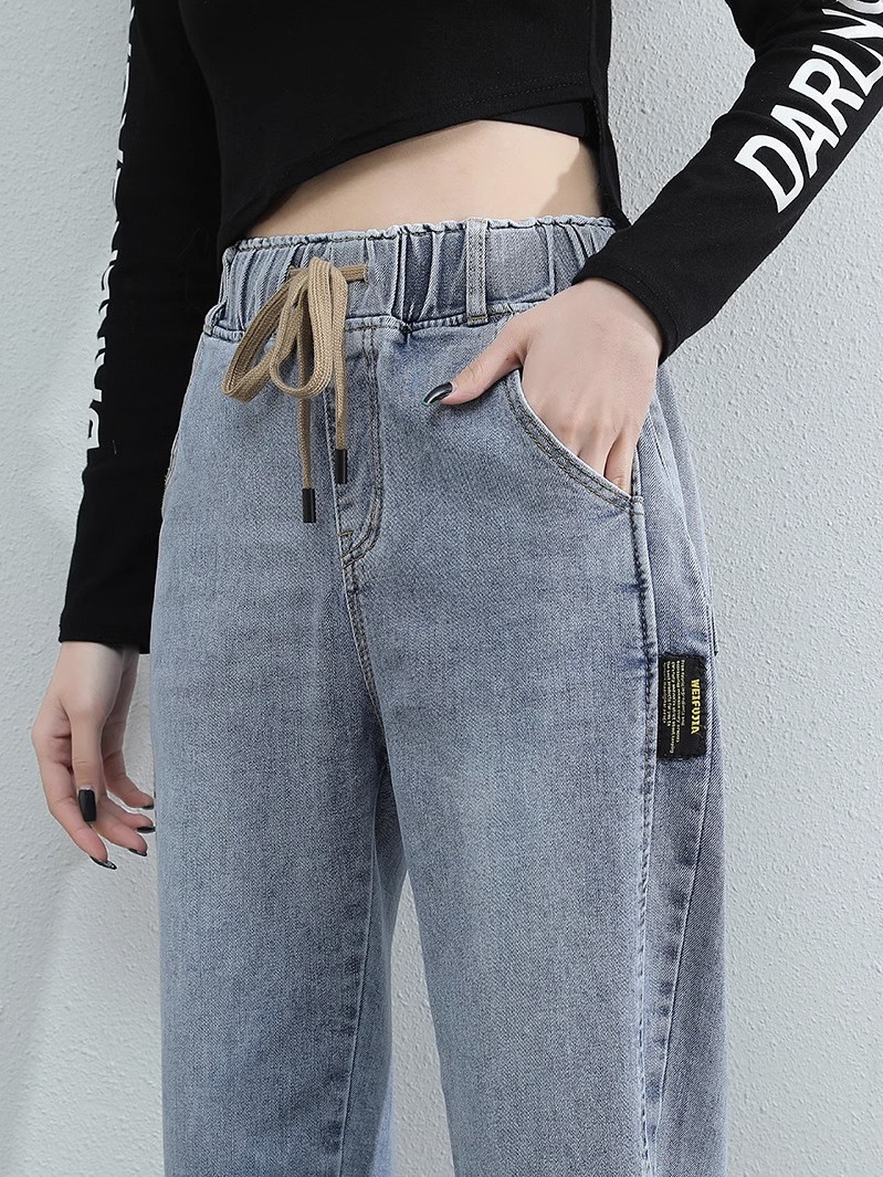 トレンディなショートレディースジーンズハイウエストお父さんハーラン春秋デニムパンツ視覚高さ 150 センチメートルオールドファッションウォッシュ