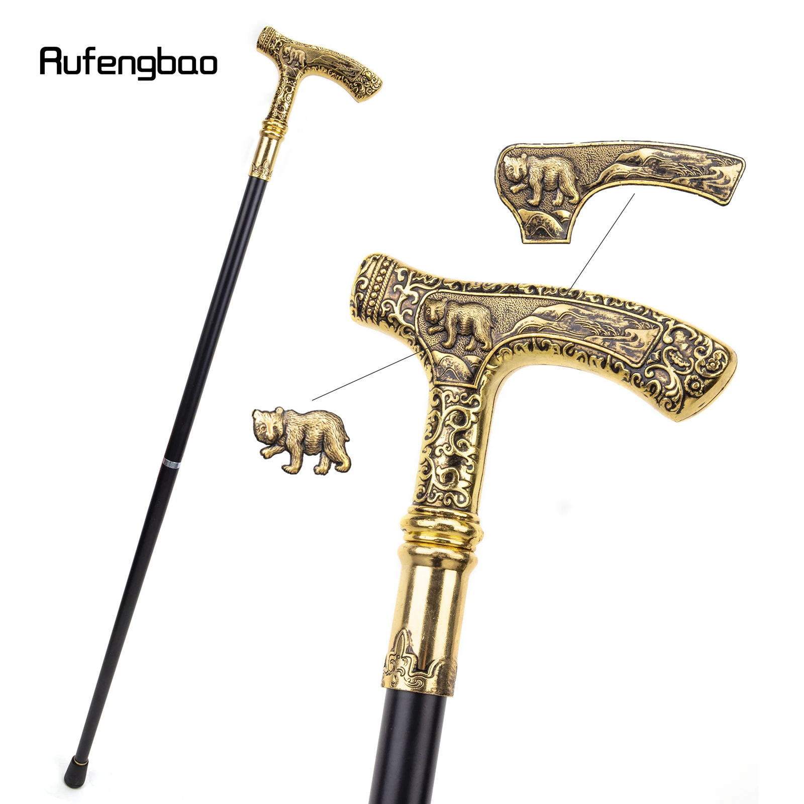 Bastón para caminar con mango de oso de lujo dorado, bastón decorativo de moda, caballero elegante, perilla de bastón de Cosplay, Crosier, 90cm