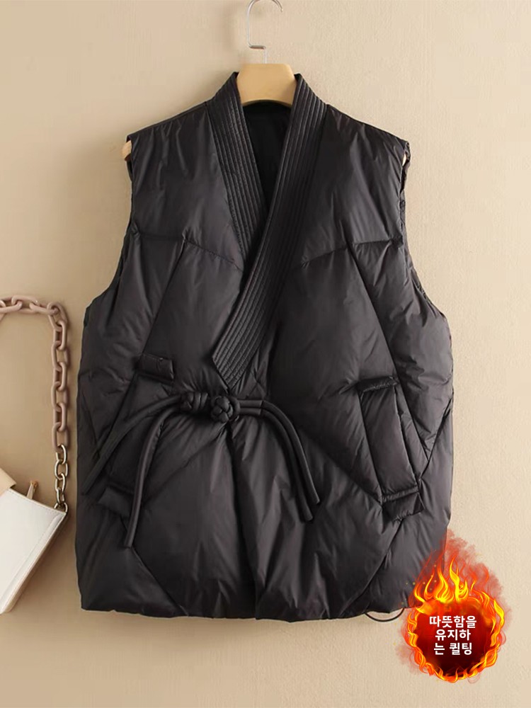 Plus Size Fashionable Wind-Closed Cotton Vest Large Size Women's Clothing Tassel Button V-Neck Sleeveless Jacket Thickened Wi...