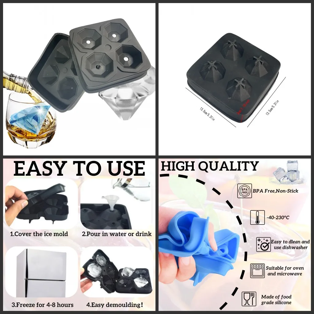 1PC Silicone Ice Cube Tray, Ice Cube Trays for Freezer, Easy Release Silicone Ice Cube Molds for Whiskey, Cocktail, Chocolate