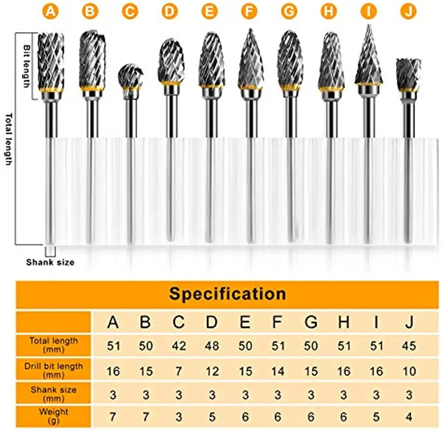 Neue 10 stücke 1/8 "Schaft Hartmetall Fräser Dreh Werkzeug Grat Doppel Diamant Cut Rotary Dremel Werkzeuge Elektrische schleifen