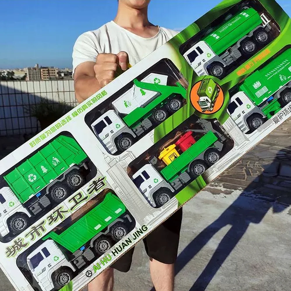 子供の大型スプリンクラー車のおもちゃセットは、ゴミ収集車をスプレーすることができます掃除都市衛生トラック消防士男の子のおもちゃ知育玩具