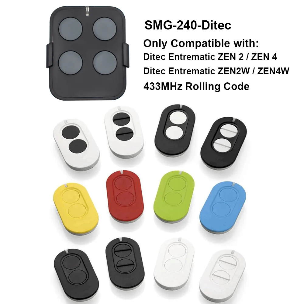 Ditec entrematic zen2 zen4 zen2w zen4w garagentor fernbedienung kompatibel mit gol4 bixlg4 bixlp2 bixls2 433mhz rolling code