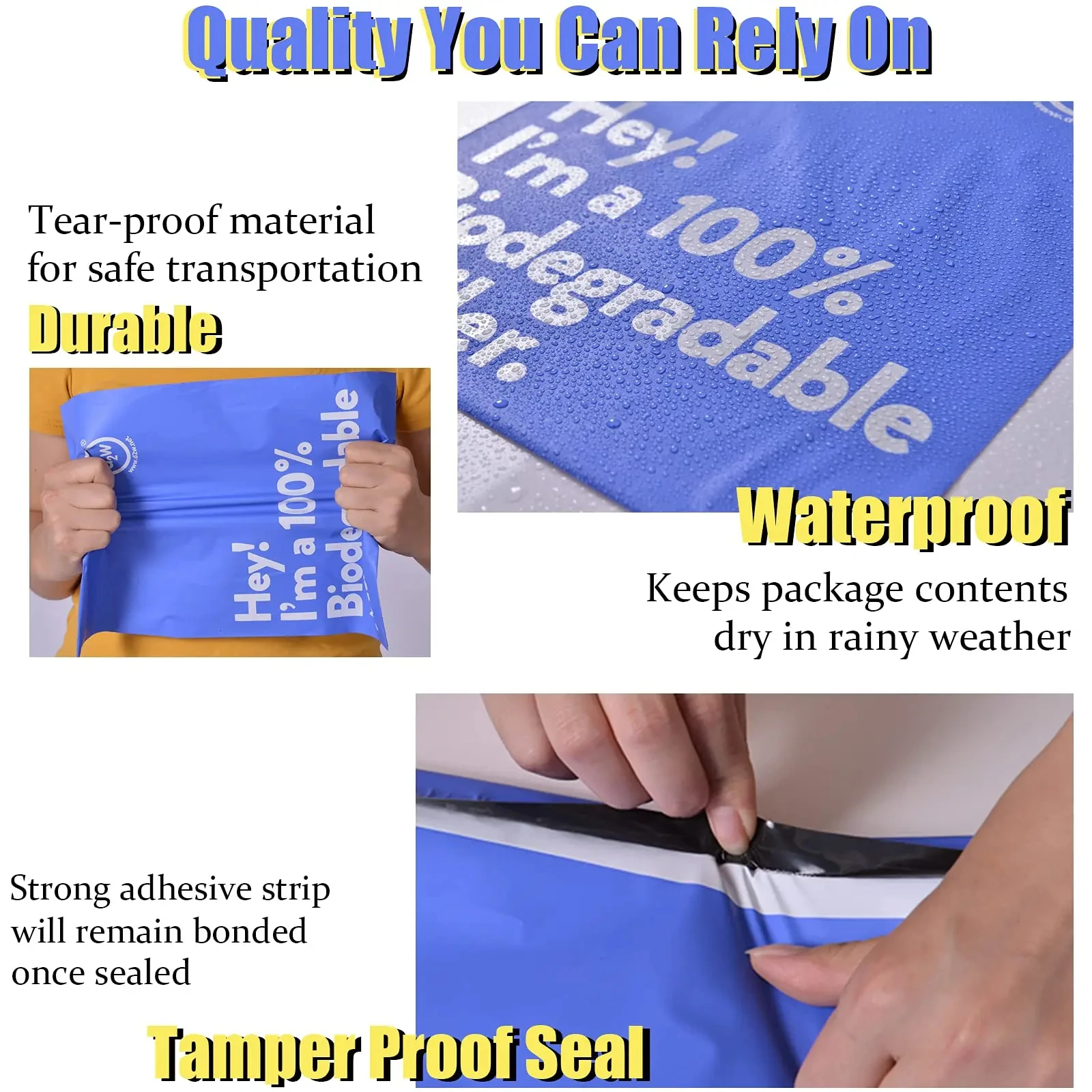 Poly Mailers Compostable Envelopes, À Prova D' Água, Stretchable, Auto Selagem Sacos de Envio, 100% Biodegradável, D2W, 13 "x 10", 10Pcs