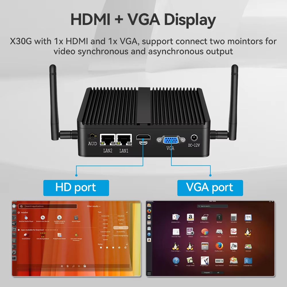 Mini PC Fanless Intel J4125 J6412 i5 4200U 5200U I7 4500U 2x GbE LAN 2x RS232 HDMI VGA Suporte WiFi 4G LTE Linux Industrial Computer