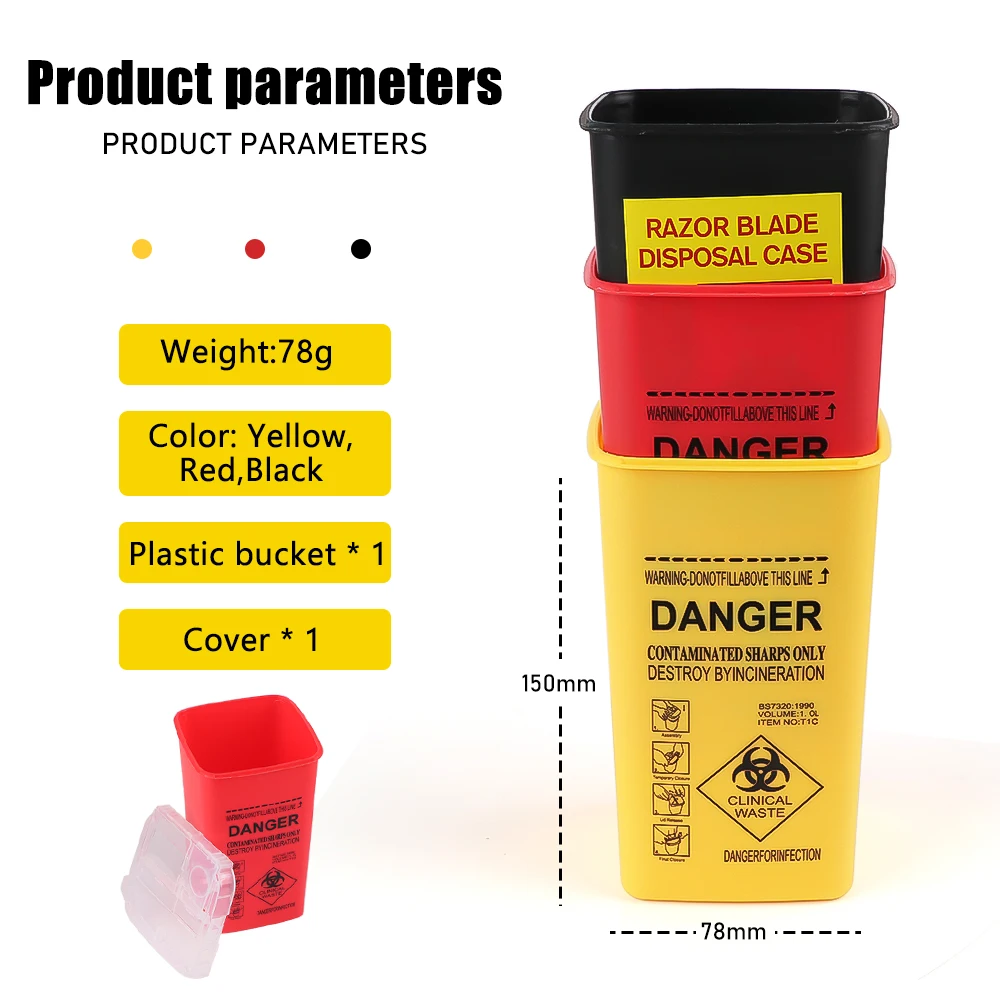 3-kleuren Sharps Container Medische Naalden Bin Biohazard Tattoo Piercing Naalden Verwijdering Verzameldoos Tattoo Artist Afval Box