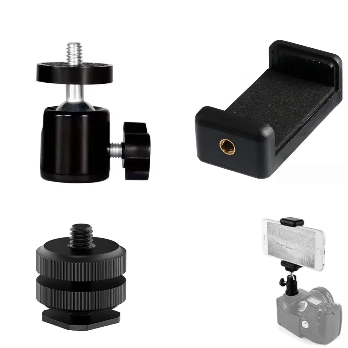 1/4" Swivel Mini Ball Head Screw Tripod Mount for GoPro 12 11 10 9 Insta360 X3 DSLR Camera Camcorder Light Bracket Accessories
