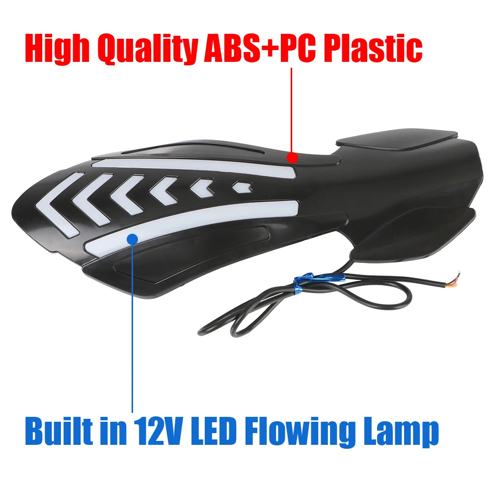Protetor de mão para motocicleta, à prova de vento, 1 par, à prova d'água, motocross, guiador, com led, sinais de seta fluindo