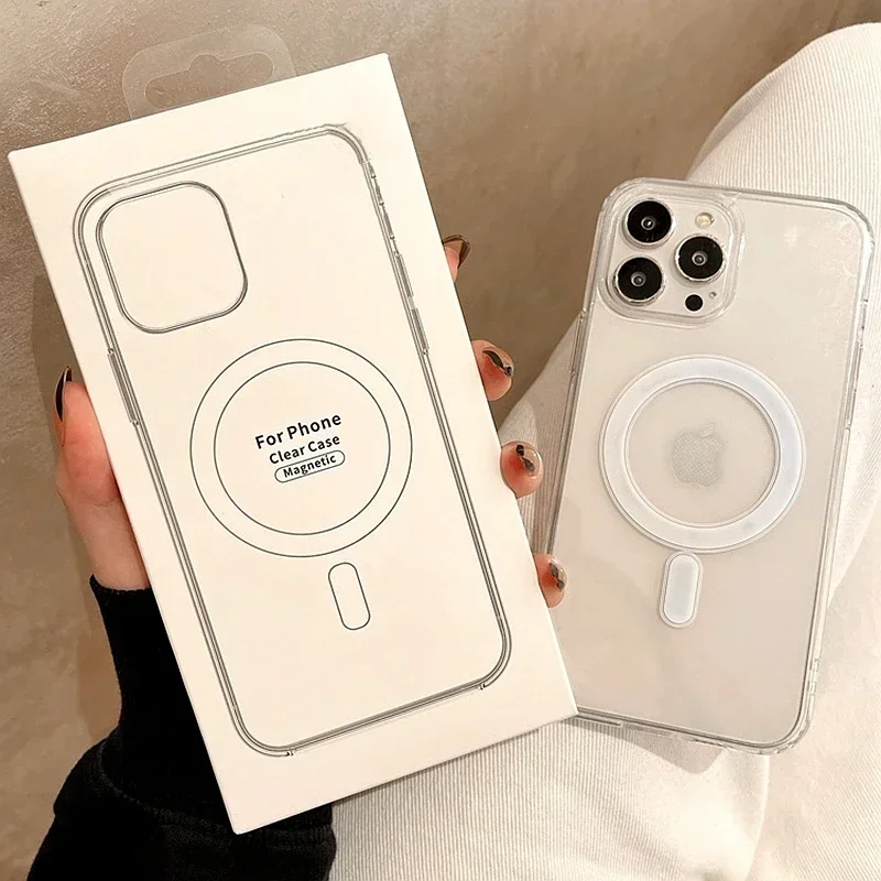 럭셔리 Transparet Magsafe 무선 충전 케이스 iPhone16 15 14 13 12 11 Pro Max Plus 미니 자기 투명 범퍼 커버