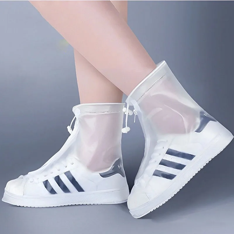 1 paire de couvre-chaussures imperméables antidérapants, semelle en silicone PVC, réutilisables, pour la pluie et la neige. Plusieurs tailles, unisexe, blanc