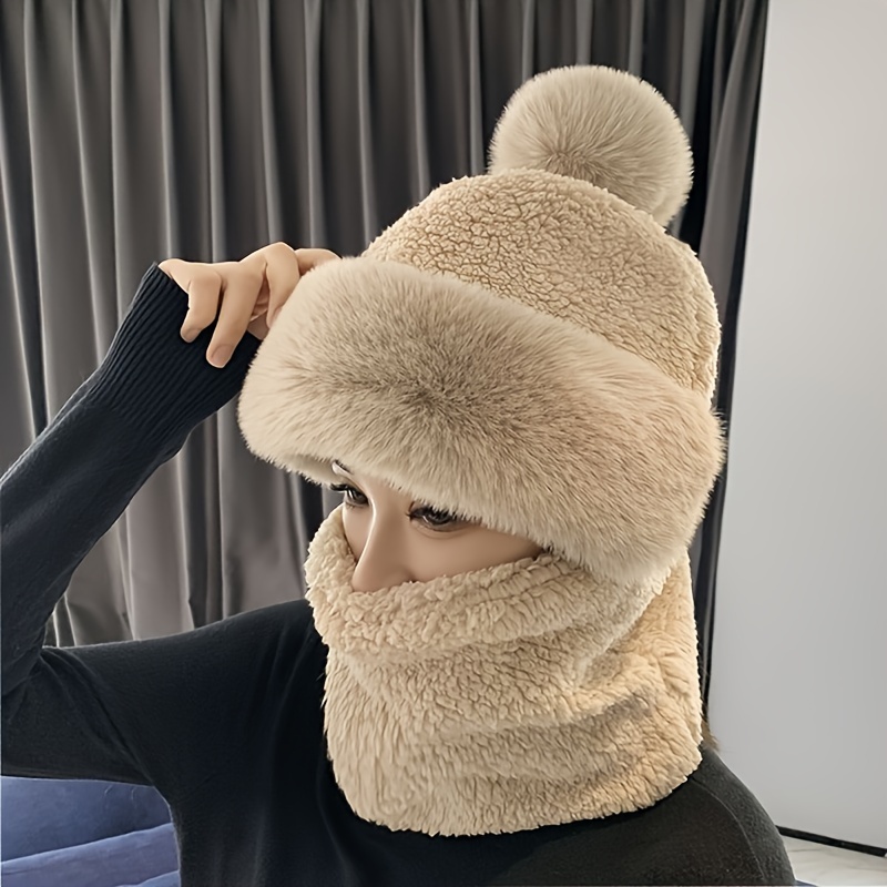 Ladies' Winter Plush Ski Hat with Earflaps - Solid Color Button Knitted Hat Suitable for Outdoor Activities in Autumn and Winter