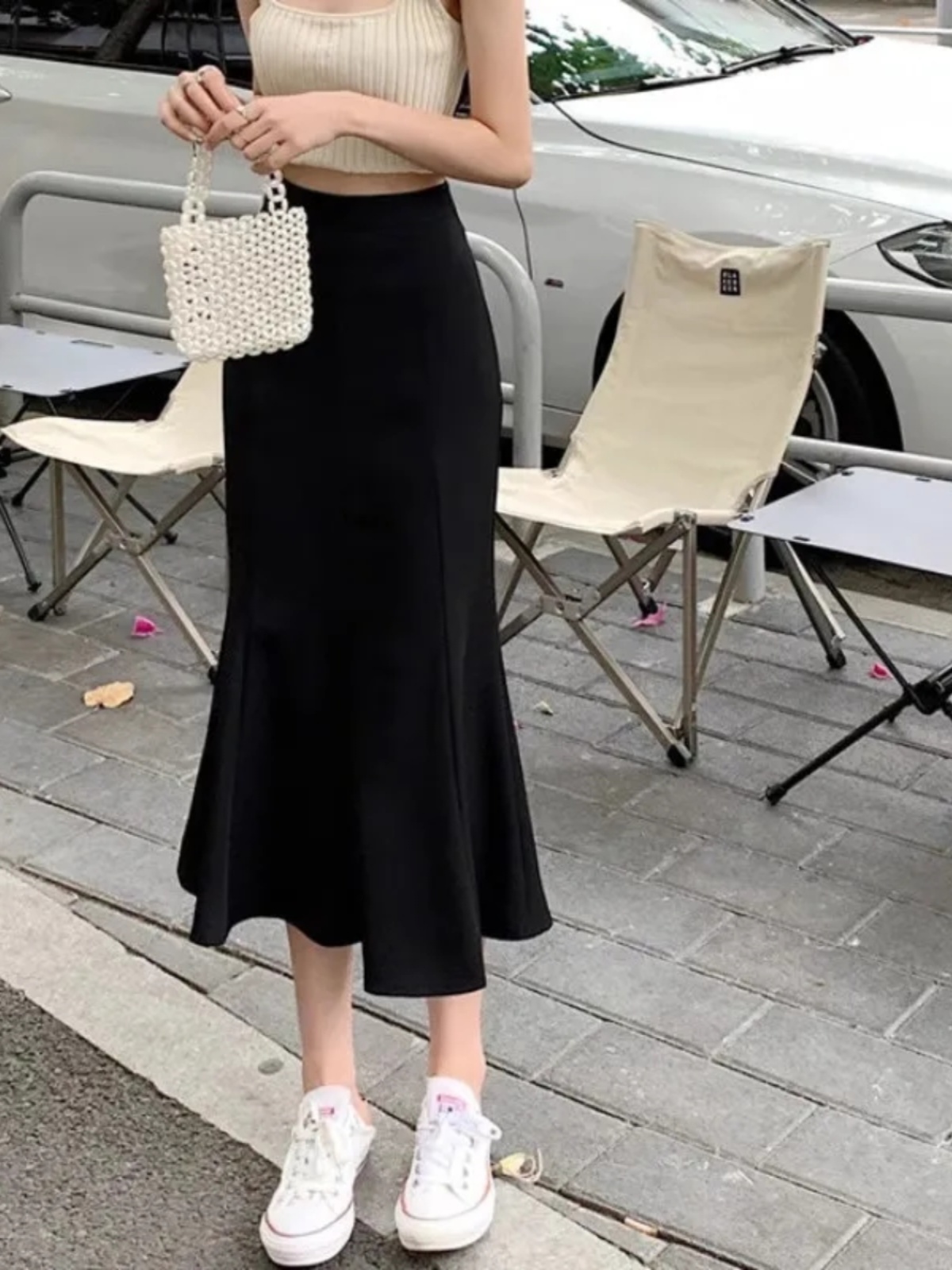 Saia em Tamanho Plus de Seda Gelada com Cauda de Peixe para Mulheres, Estilo Vintage para Férias de Verão na Praia, para Idad...