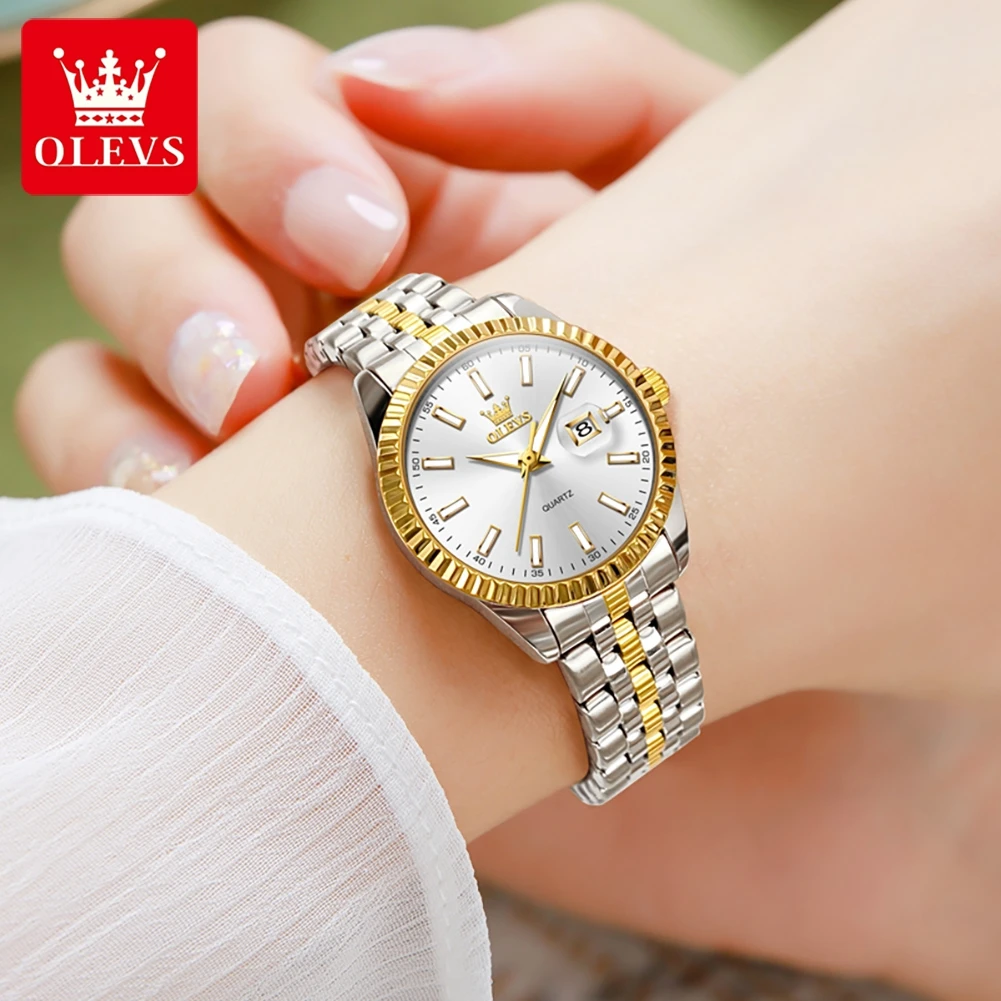 OLEVS 5593 reloj de mujer de acero inoxidable resistente al agua con fecha automática elegante reloj de pulsera para mujer reloj de cuarzo Original de lujo para mujer nuevo