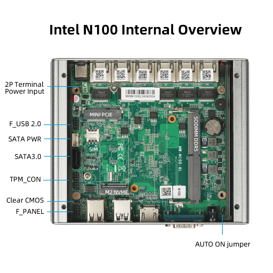 Mini PC industrial sin ventilador Intel i7-1165G7 N100 6x 2,5G Ethernet 4x USB COM-RS232 HDMI Mini-PCIe compatible con Windows Linux OpenWrt