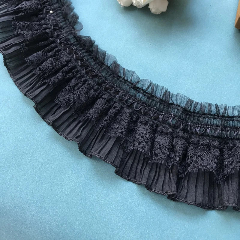 Cinta de capa de encaje elástico blanco y negro, adorno de volantes elásticos para coser ropa, manualidades DIY, 1 yarda