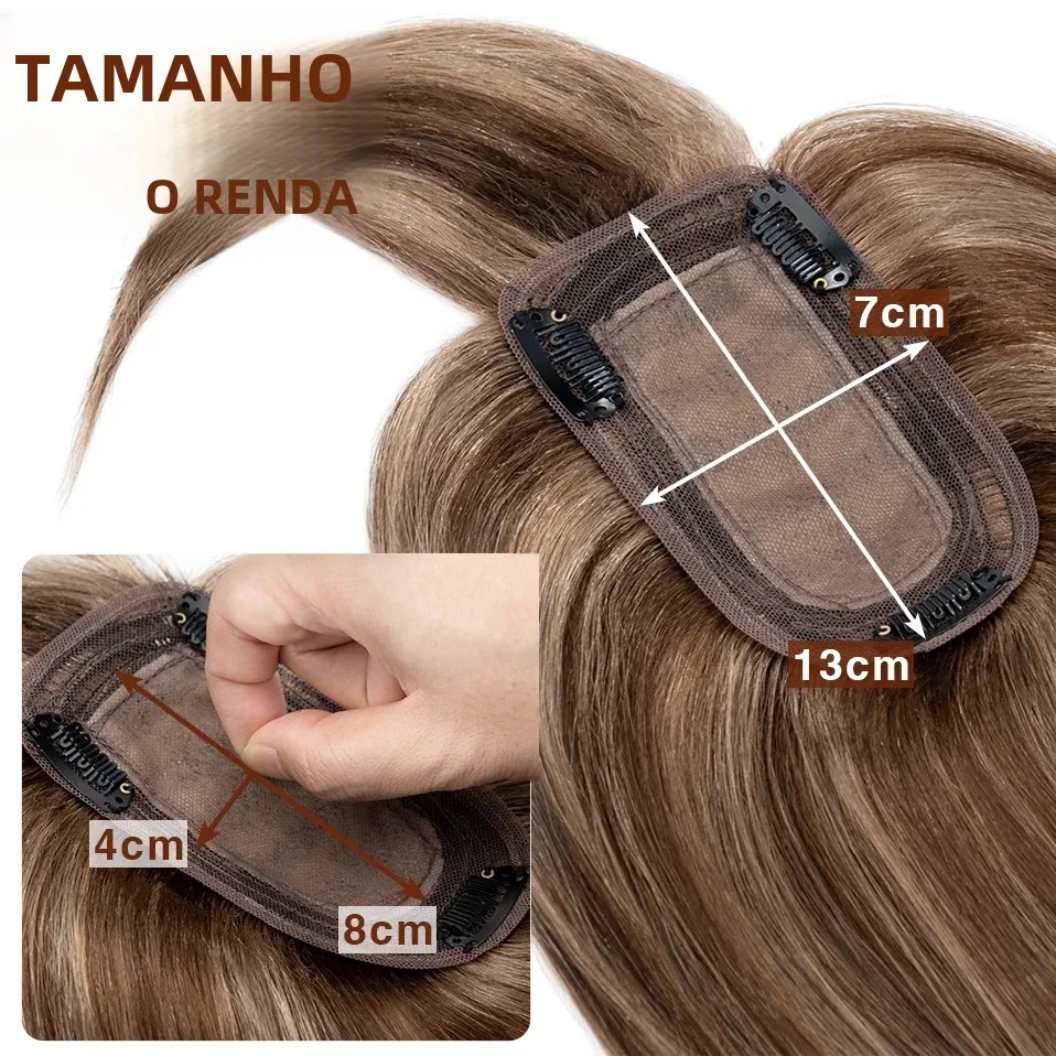 S-noilte 7x13cm toppers de cabelo humano base de seda cabelo cilp 18 polegada peruca de cabelo natural 100% grampo de cabelo humano em peruca cabelo falso