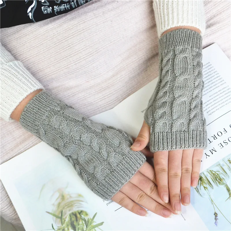 Novas mulheres mão mais quente luvas de inverno moda tricô falso lã mitten quente luva sem dedos gants femme luvas femininas
