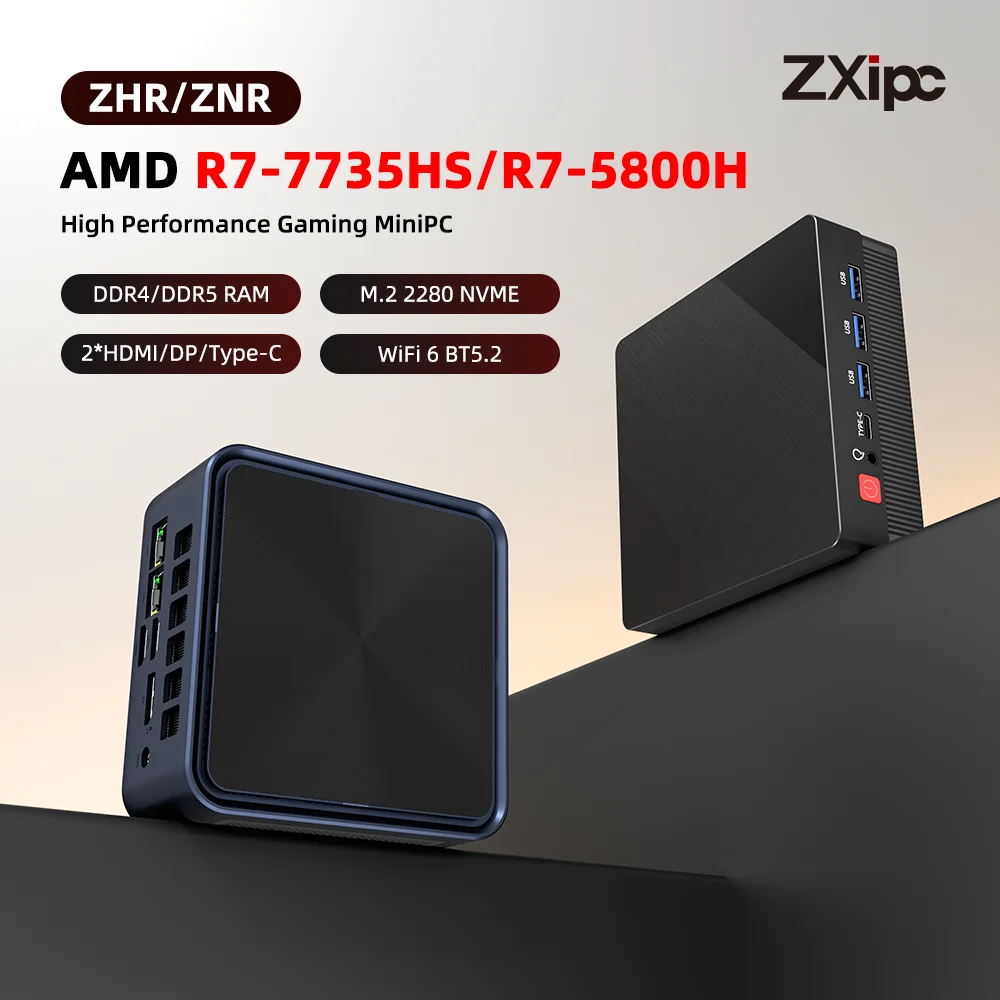 Мини-ПК ZXIPC Ryzen 7 5800H 6600H 7735HS 4500U DDR4 16 ГБ 512 ГБ Nvme SSD WIFI6 BT5.2 Настольный мини-ПК Геймер Компьютер с четырьмя дисплеями