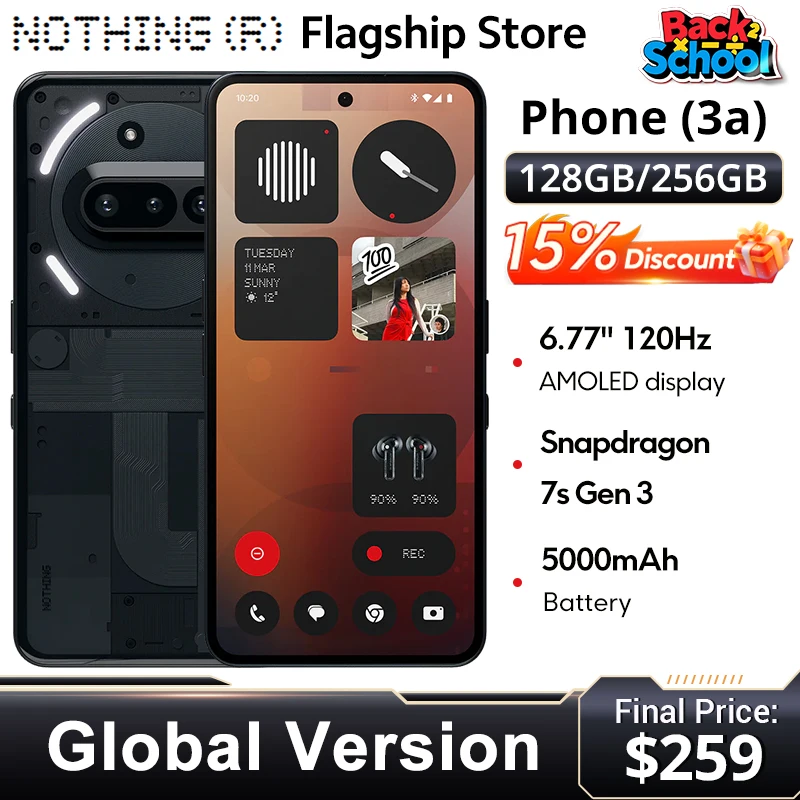 Nothing Phone 3a 5G Smartphone Snapdragon 7s Gen 3 6.77” flexible AMOLED 5000mAh 50W Charging 50MP OIS & EIS camera Android 15