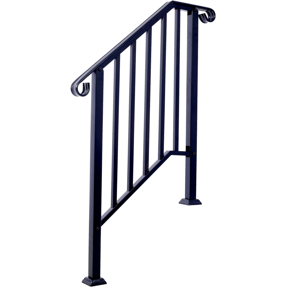 Handrails for Outdoor Steps Fit 2 or 3 Steps Outdoor Stair Railing Picket#2 Wrought Iron Handrail Flexible Porch Railing Black
