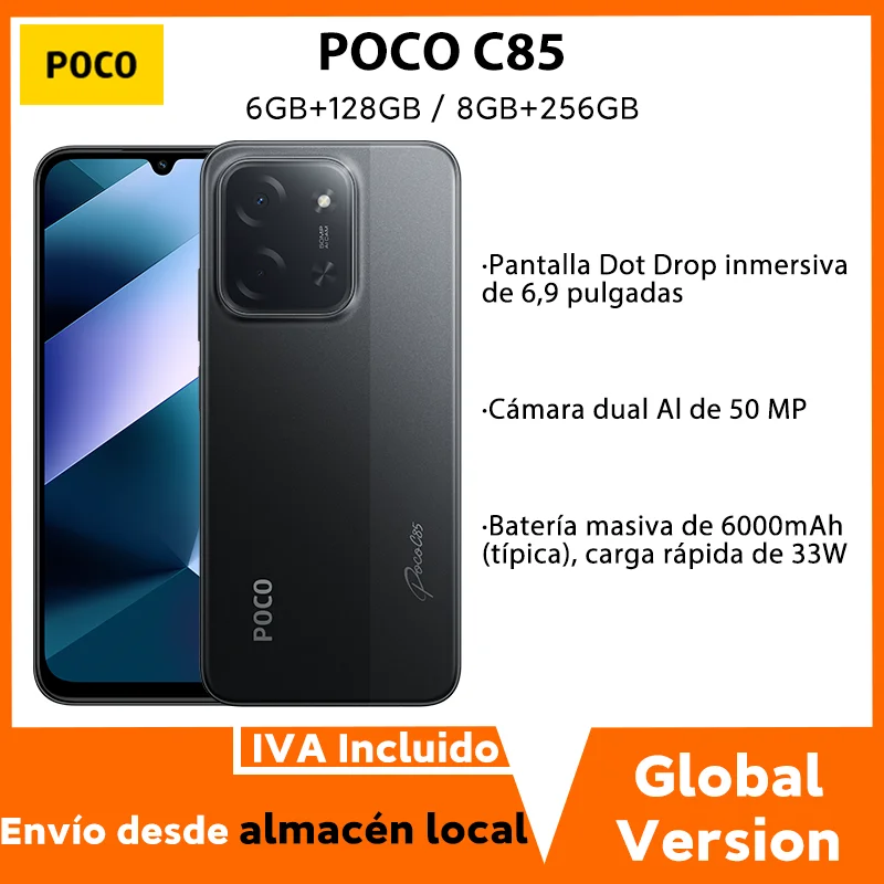 【Weltpremiere】POCO C85 Global Version Smartphone 128/256 GB Helio G81-Ultra 6000 mAh Akku 6,9-Zoll-Display 50 MP Kamera 33 W NFC