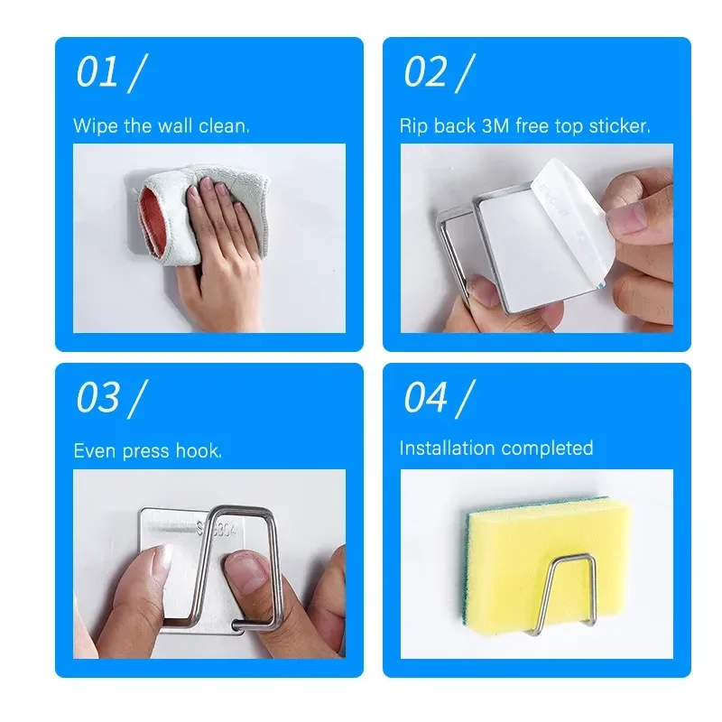 ห้องครัวผู้ถือฟองน้ําสบู่Drying Rack Self Adhesive Sink Drain Racksอ่างล้างจานสแตนเลสWall Storage Racks Hooks