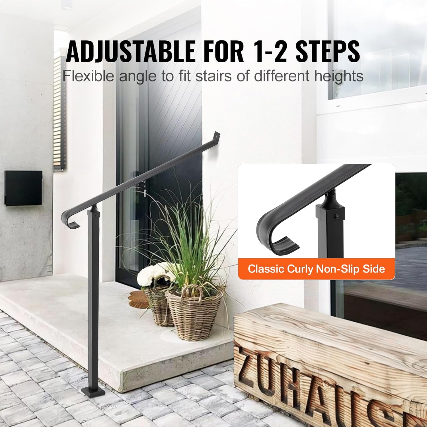 Handrails for Outdoor Steps 2-3 Step Railings Wrought Iron Handrail Stair Railings for Steps Black Iron Railings for Steps Wall