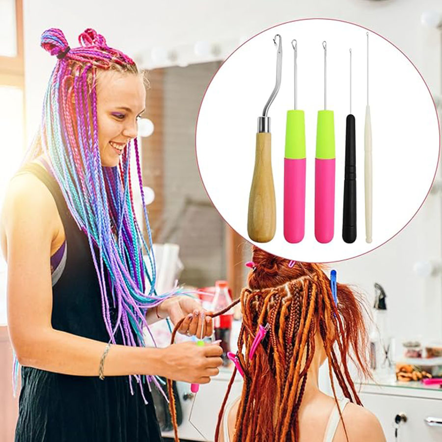 5 szt./zestaw Igły do dredów szydełkowych Narzędzie do dredów Plastikowe i drewniane igły do szydełkowania włosów Igły do dredowania Hakiki rzemieślnicze