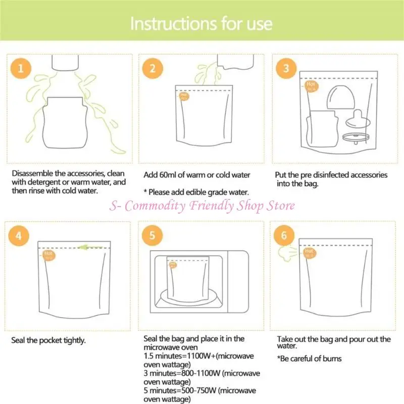 Pacote 85ae bolsas microondas 10pcs para garrafas bebê e bomba Parte limpeza brinquedos