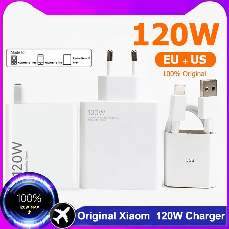 Оригинальное зарядное устройство Xiaomi 120 Вт, 67 Вт, Gan ES US, адаптер для быстрой зарядки, кабель Type C, Mi 13T, 12T, Redmi Note 13, 12 Pro Plus