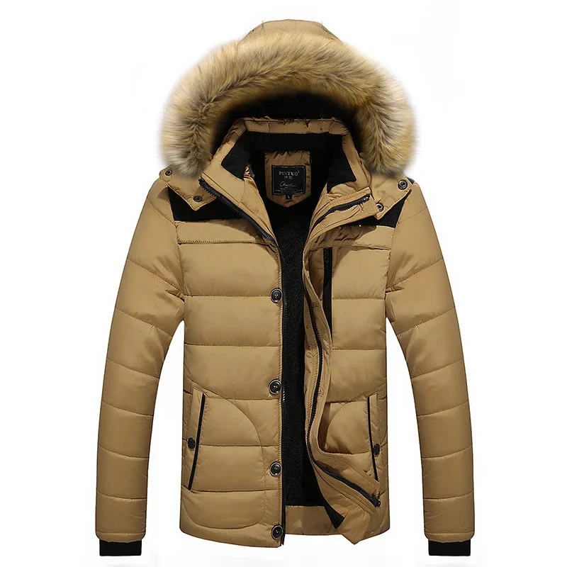 Neue Winter Männer Kapuze Pelz kragen Daunen jacken Fleece warme Winter mäntel gute Qualität männlich schlank lässig Winter jacken Größe 6xl