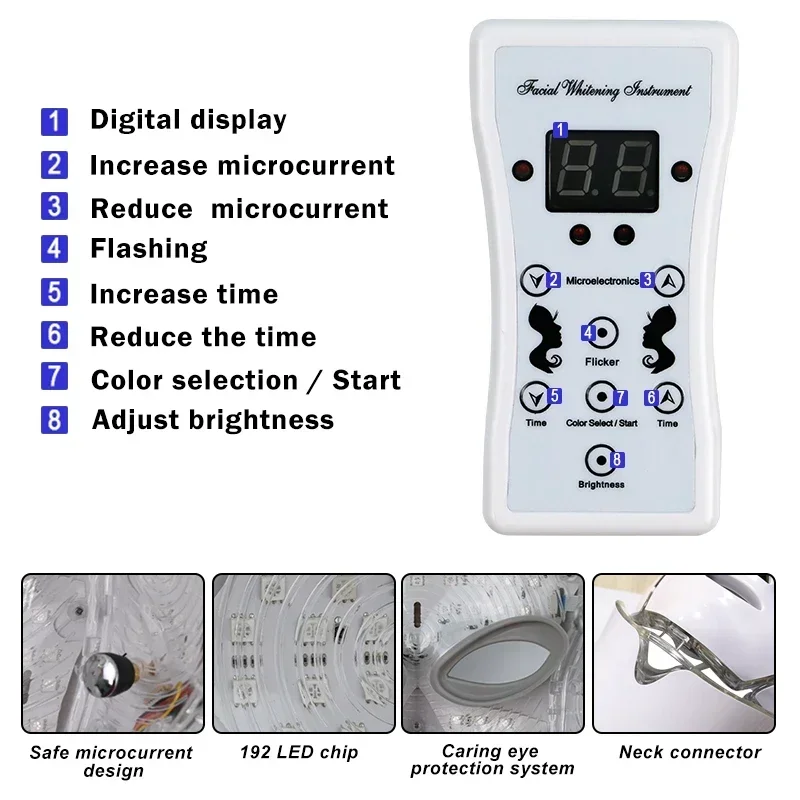 7-kleuren lichttherapie led gezichtsmasker met nek whitening huidverjonging machine gezichtsmasker huidverzorging anti acne verwijdering masker