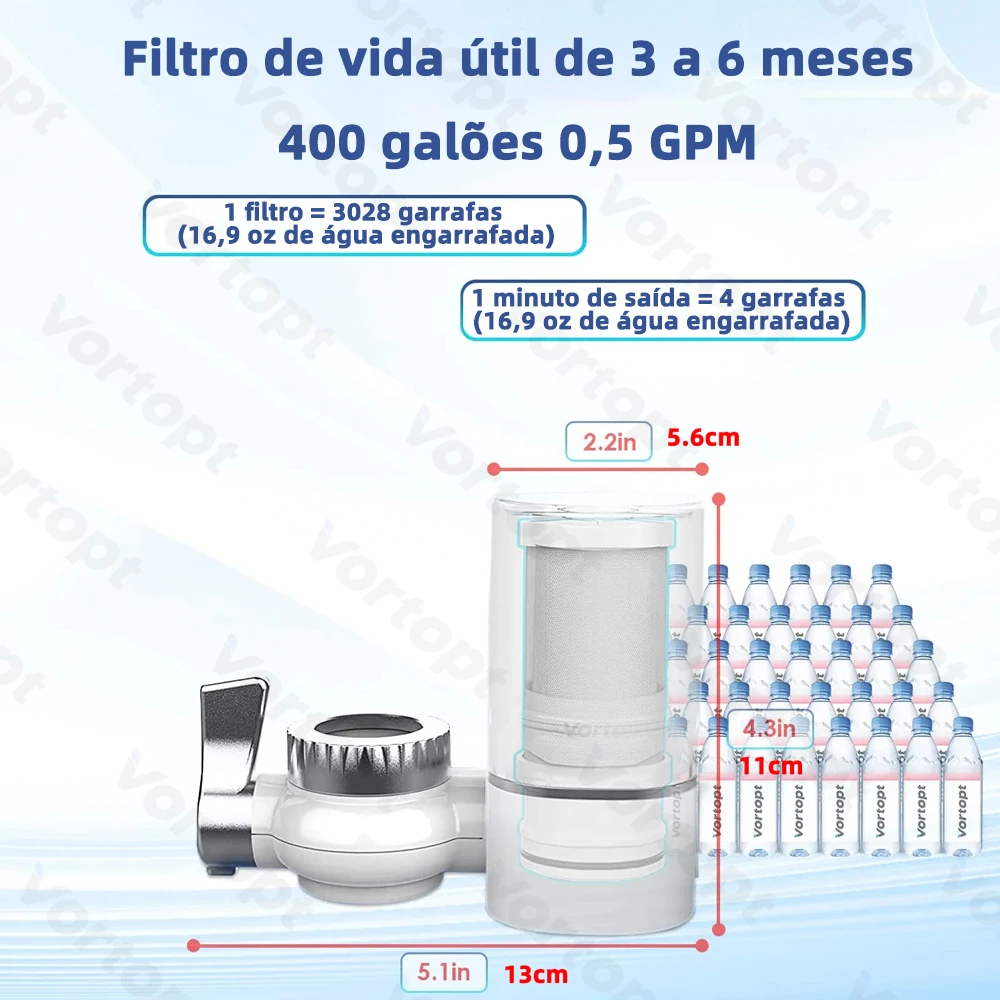 Vortopt Faucet Filtro de Água Purificador para Cozinha Home Filtro Drinking Filtration System 400 Galões CEC Mount Tap 0.5 GPM 5 estágios Filtro De Agua Torneira Com Filtro Torneira Com Filtro Purificador De Água