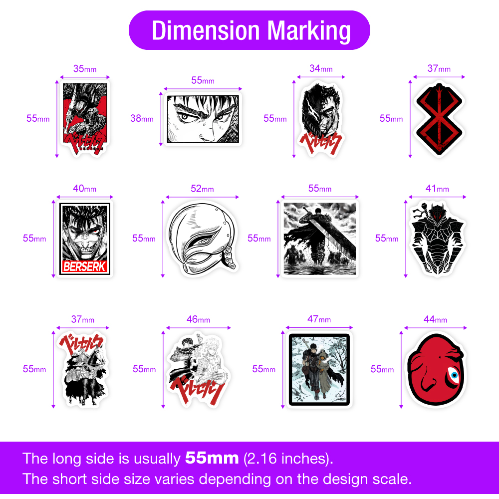 Comics Berserk Stickers Guts Griffith Tattoo Aesthetic DIY Gift Decal for Laptop Phone Scrapbook Luggage Decorative Waterproof