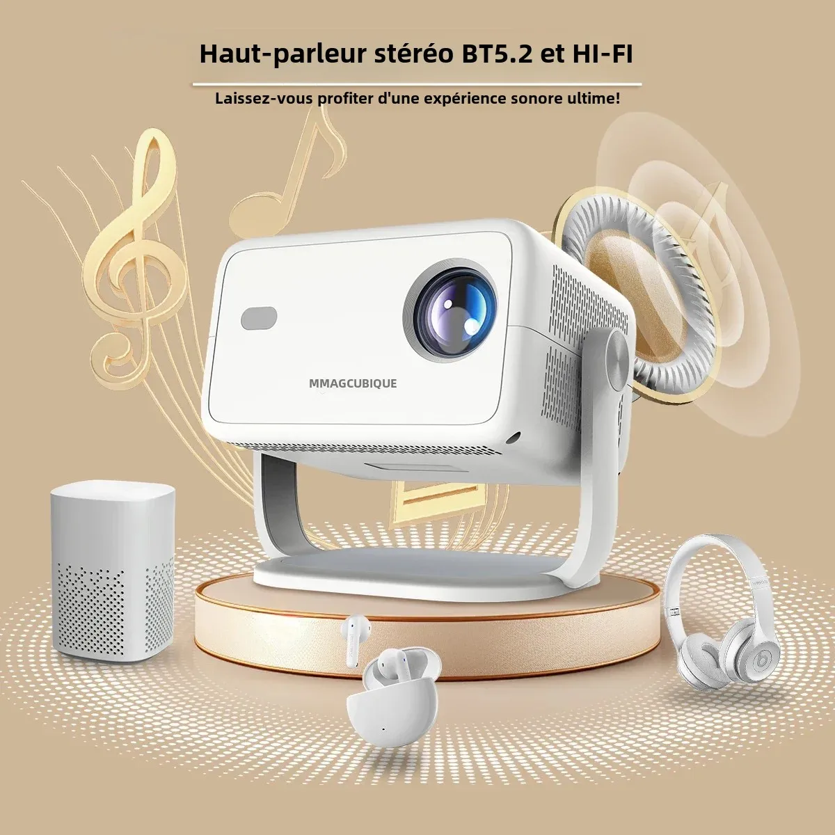 Magcubic 650ANSI L018 4K projecteur Portable natif 1080P mise au point automatique Correction Keystone Android 11 BT5.2 WIFI6 360 °   Cinéma à domicile