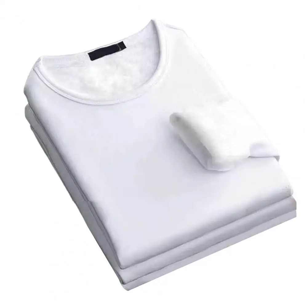 Winter Heren Thermisch Ondergoed T-shirt Met Lange Mouwen Fleece Dieptepunt Shirt Ronde Hals Shirt Mode Plus Fluwelen Gewatteerde T-shirt