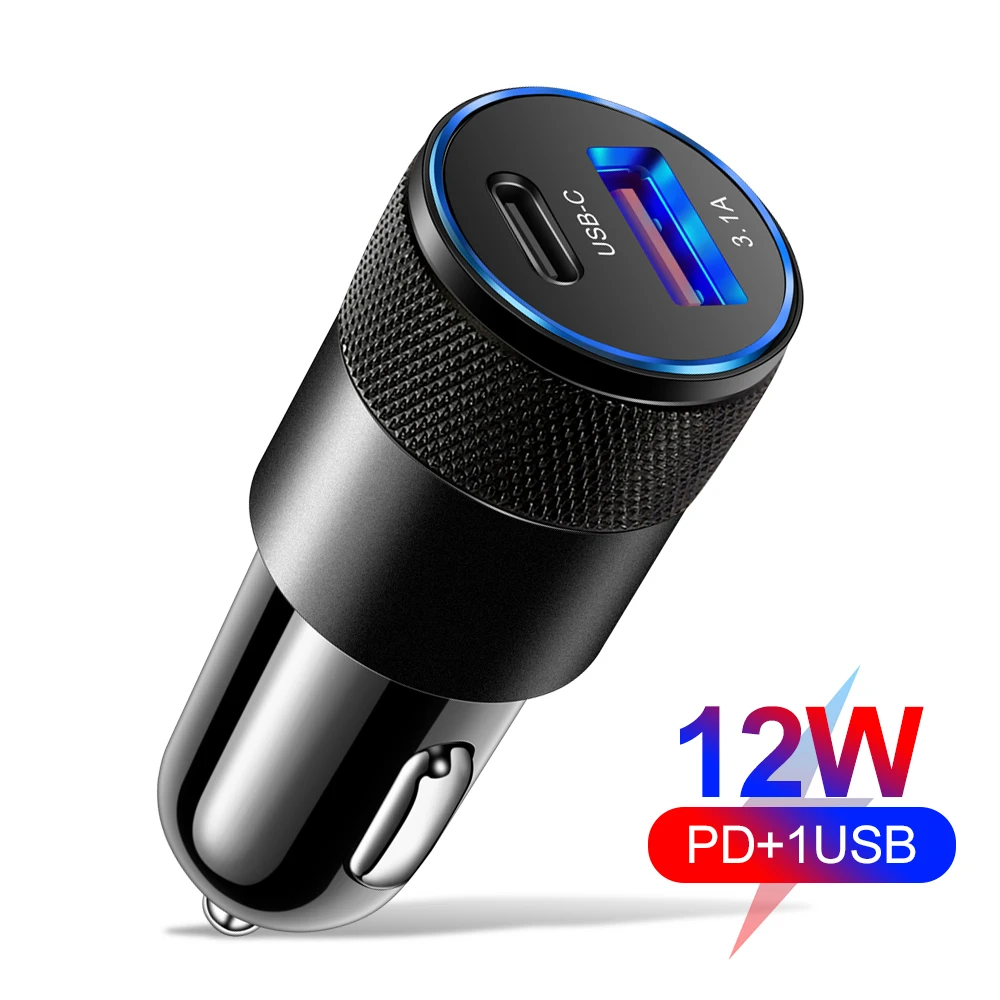 3.1a portas duplas usb carregador de carro tipo c adaptador de telefone de carregamento rápido pd adaptador de carregador de telefone soquete isqueiro para xiaomi