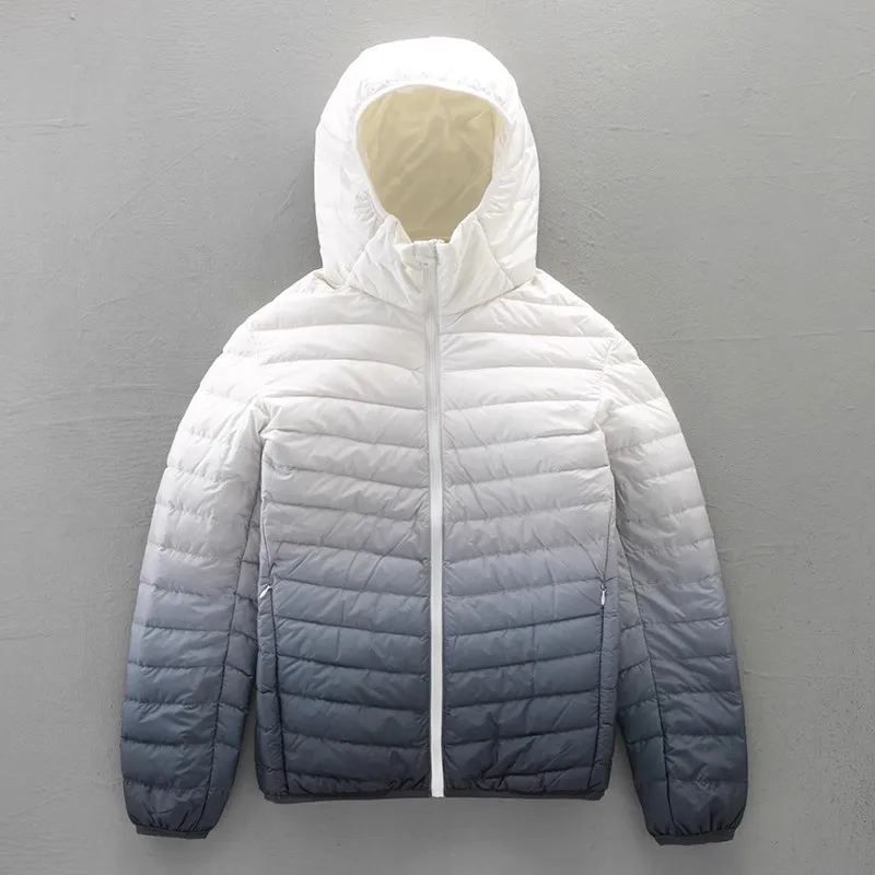 Erstklassige Farbverlauf Herren Kapuzen puffer jacken 2023 neue Winter 90% weiße Enten daunen Herren ultraleichte warme Daunen mäntel