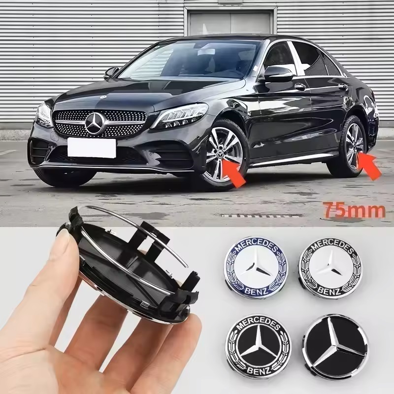 4 peças de modificação da tampa central do cubo da roda do carro 75mm adequadas para Mercedes Benz W204 W205 AMG E210 E211 E212 E213 E214 W222