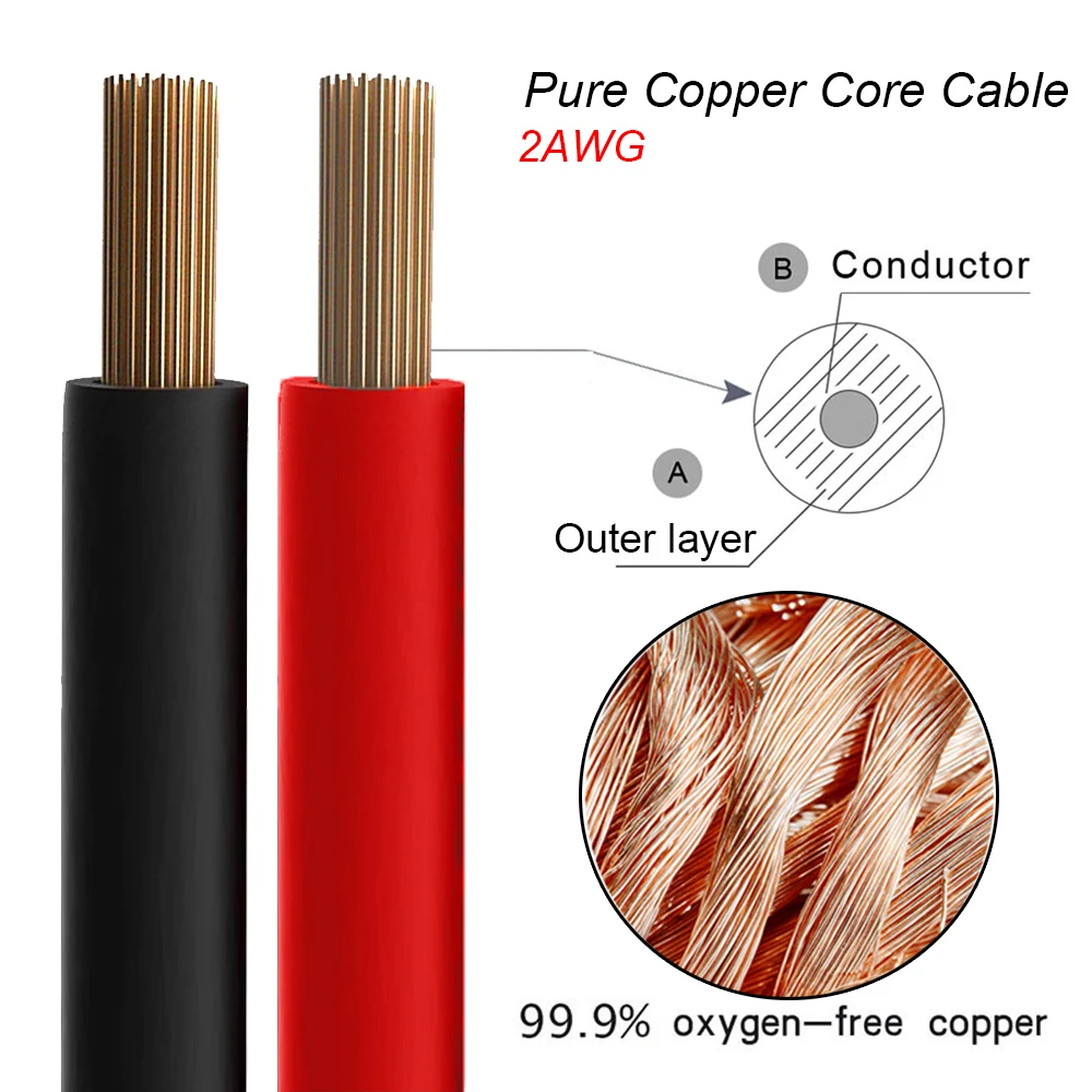 2AWG 30CM Battery Inverter Cable Set With Terminals Stranded Copper Cord Solar Power Connection Wire With Lugs