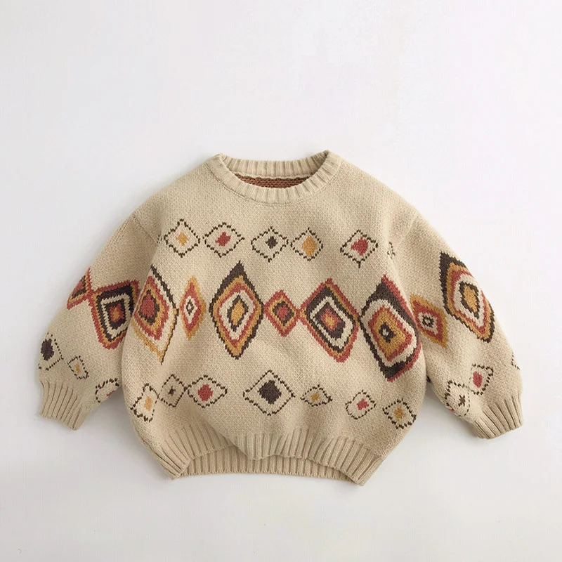 MILANCEL Trẻ Em Áo Len Vintage Bé Trai Áo Thun Chui Đầu Làm Dày Bé Gái Nón Kết Nam Nữ Rời Áo Len Phong Cách