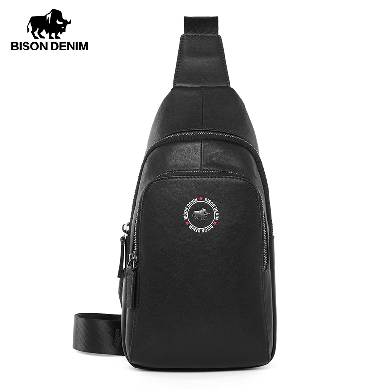 BISON DENIM NIEUWE Borsttas Lederen Crossbody Tassen Mannen Multifunctionele Rits Schoudertas Casual Mannen Borst Heuptas