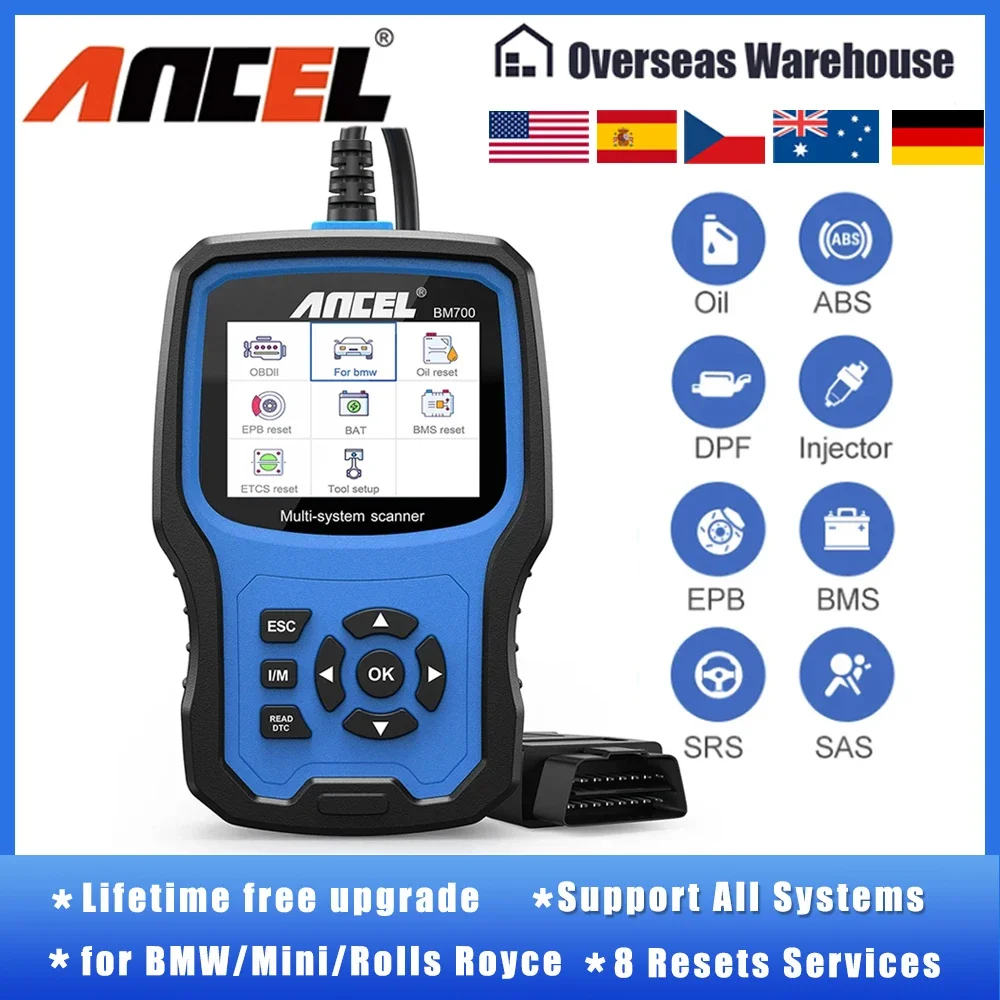 Ancel bm700 pro obd2 scanner para mini epb sas airbag tpms bateria óleo redefinição obd2 scanner automotivo ferramenta de diagnóstico do carro