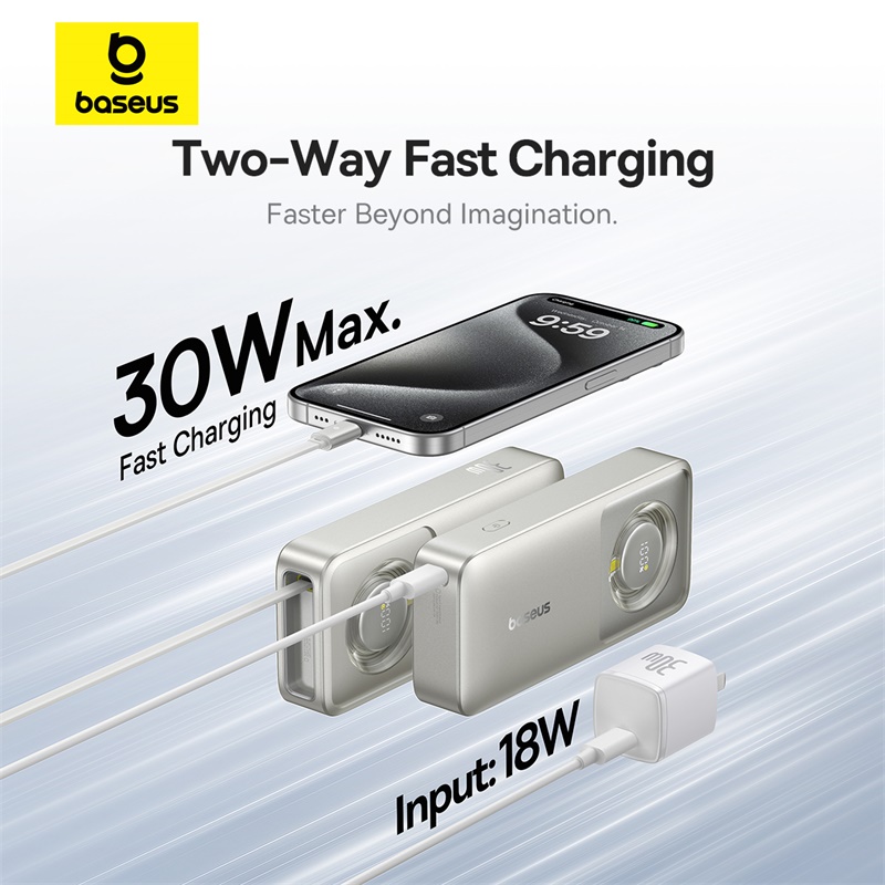 Baseus 10000mAh Power Bank 30W Retractable Built-In Type-C Fast Charging Cable For iPhone 17 16 Samsung S25 Poco Xiaomi Laptop