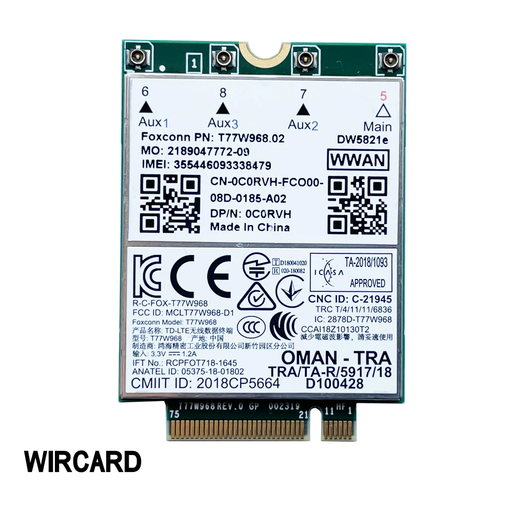 WIRCARD T77W968 DW5821e X20 LTE Cat16 1Gbps FDD-LTE TDD-LTE 4G Module Dành Cho Dành Cho Laptop Dell 5420 5424 7424 7400
