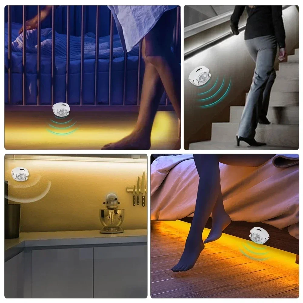DC12V LED Sensor Light Strip with US EU Power Adapter Dark Sensor Cabinet Light Strip Kitchen Light Bedside Night Lights