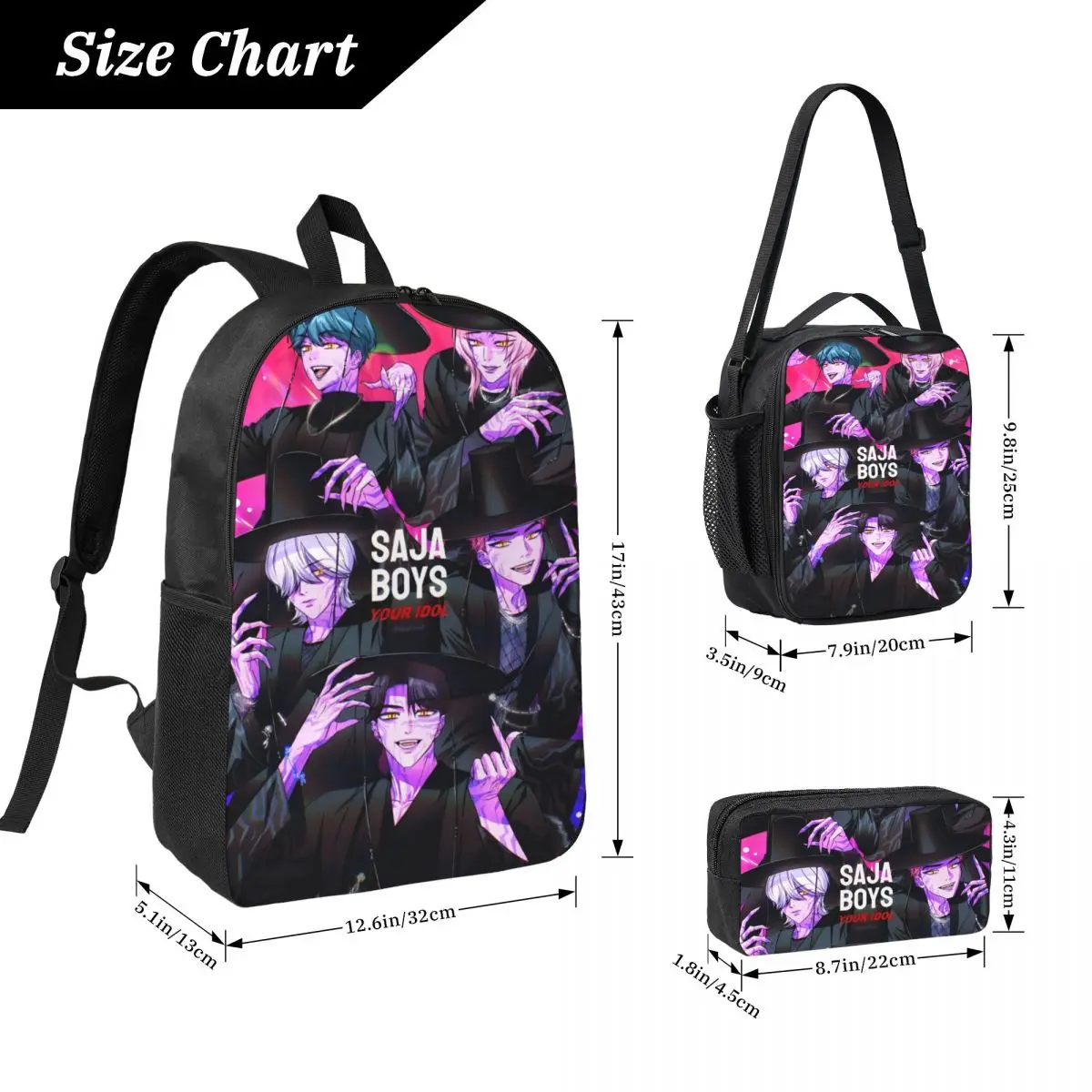 K-POP デーモンハンターズ サジャ ボーイズ スクールバッグセット 子供用 ペンケース リュックサックセット ランチボックス付き 学校生徒用 デイパック