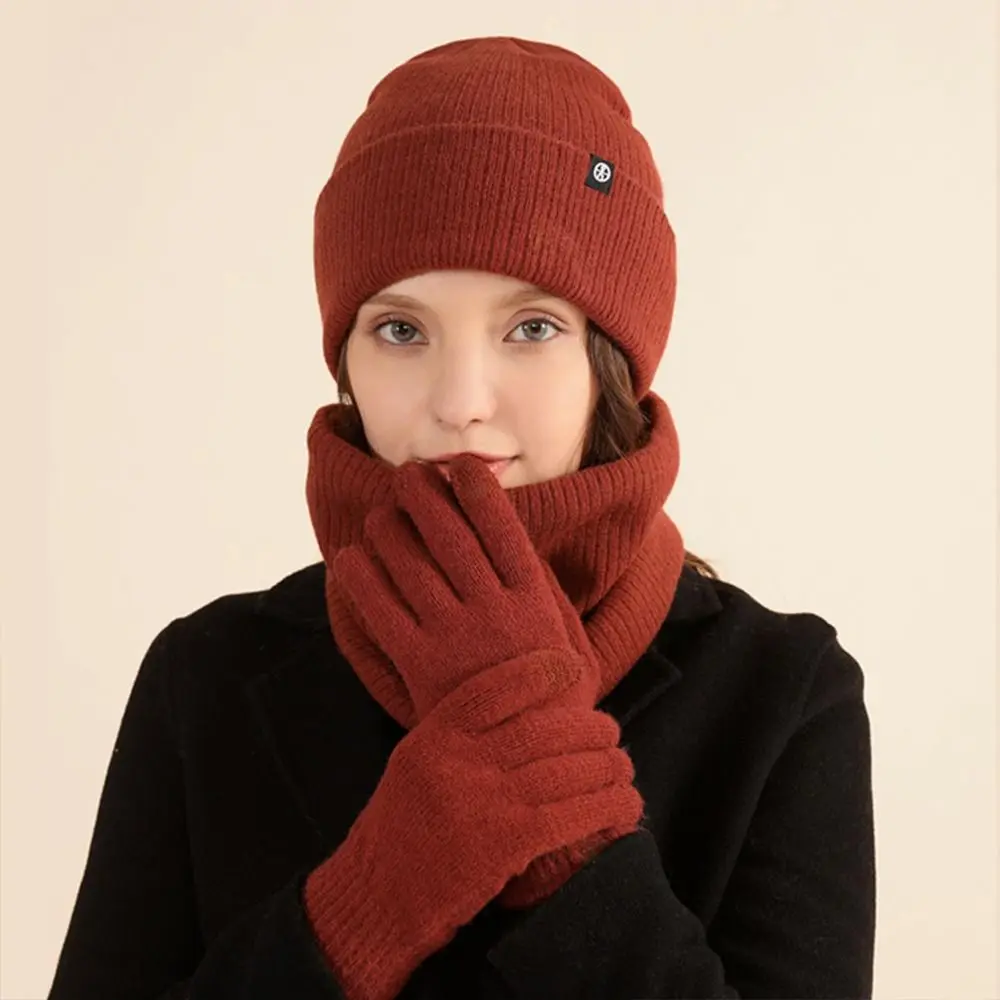 Gorro de lana cálido para hombre y mujer, guantes suaves e informales para pantalla táctil, bufanda para el cuello