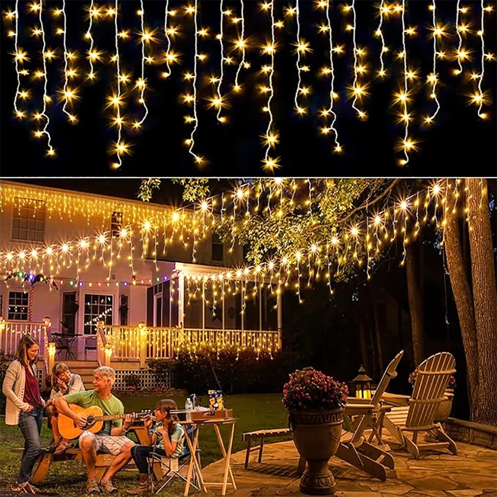 3.5M/7.5M 160Leds พลังงานแสงอาทิตย์ Icicle String ไฟในร่มกลางแจ้งกันน้ําตกแต่ง Light Yard Garden Party งานแต่งงานผ้าม่านแสง