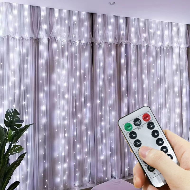 Cortina de luces USB, guirnalda de luces para árbol de Navidad, decoración para dormitorio y hogar, 8 modos